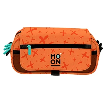 Abbildung von Grafoplás 37546452 Federmäppchen für die Schule, 3 Fächer mit Klappe, Orange, Kollektion Moon, Größe: 23 x 10 cm