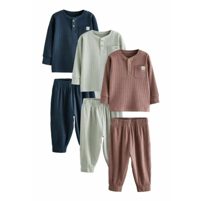 Abbildung von Next Regular FIT Snuggle 3 PACK Nachtwäsche Set für Kinder, Größe: 110, Navy camel plain