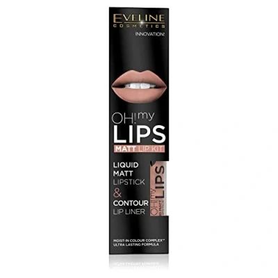 Abbildung von Eveline Cosmetics Oh! My Lips Set: Matter flüssiger Lippenstift und Lipliner, Nr. 01 Neutral Nude