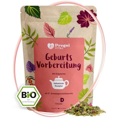 Abbildung von Geburtsvorbereitung BIO Schwangerschaftstee  mit Himbeerblättern und Frauenmantel von PregniVital® 60 g