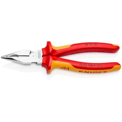 Abbildung von Knipex 08 26 185, Needle nose pliers, 1.3 cm, 61 HRC, Orange, Red, 28 mm, 185 mm
