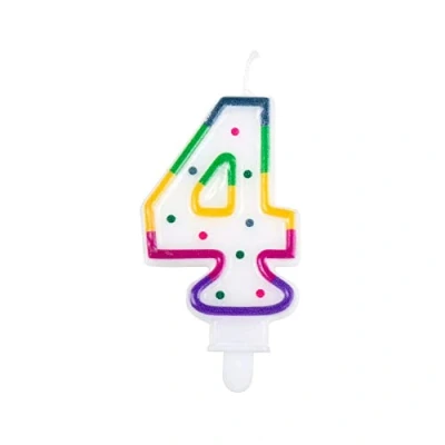 Abbildung von Kerze 4 Jahre Regenbogenpunkt 8cm