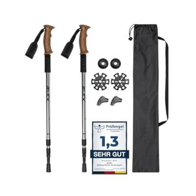 Abbildung von JELEX Nordic Walking Stöcke mit Korkgriffen, Stufenlos verstellbar, Antishock Technologie