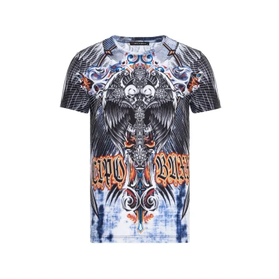Abbildung von Cipo &amp; Baxx Herren Sommer T Shirt Baumwolle Bikershirt Alloverprint CT710 Blau M