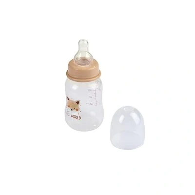 Abbildung von Weiches, Babyfläschchen mit engem Hals + Sauger, variabler Durchfluss, Silikon, 125 ml, Fuchs Waldmotiv