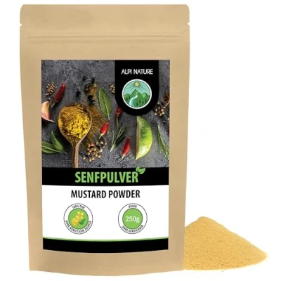 Abbildung von Senfpulver (250g), Senfmehl 100% naturrein aus Senfkörnern, Senfsaat schonend getrocknet und gemahlen, natürlich ohne Zusätze, vegan
