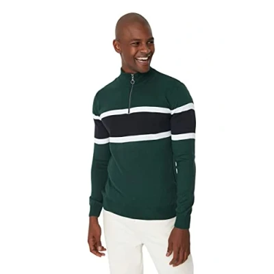 Abbildung von Trendyol Herren High Neck Colorblock Slim Sweater Sweatshirt, smaragdgrün, M