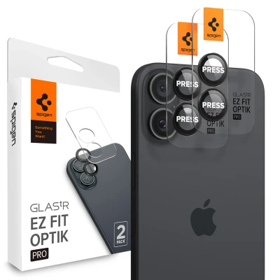 Abbildung von Spigen Glas.tR EZ Fit Optik Pro Kameraschutz kompatibel mit iPhone 16, 16 Plus, 2 Stück, Schwarz, Individuelle Kameraprotektion, Anti Kratzer, 9H Härte Folie