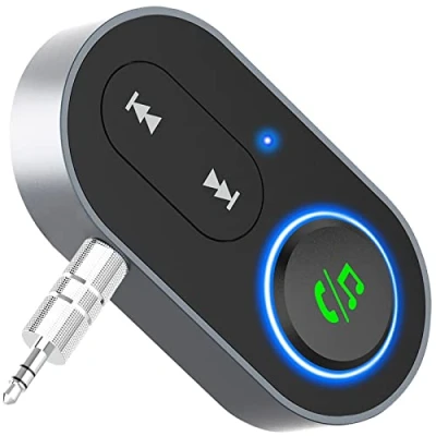Abbildung von AUX Bluetooth Adapter Auto, Klinke Empfänger mit Freisprechanrufen, Musik Receiver für Stereoanlage/Lautsprecher, Dual Verbindung, Mini Bloototh Audio Heim Stereo/Kabelgebundene Kopfhörer