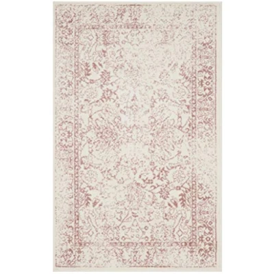 Abbildung von SAFAVIEH Distressed Teppich für Wohnzimmer, Esszimmer, Schlafzimmer Adirondack Collection, Kurzer Flor, Elfenbein und Rose, 91 X 152 cm