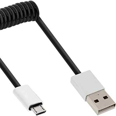 Abbildung von InLine 31730R Micro USB 2.0 Spiralkabel, A Stecker auf B Stecker/Alu, flexibel, 3m schwarz