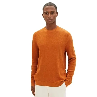 Abbildung von TOM Tailor MIT Struktur Strickpullover, Herren, Größe: Small, Tomato cream orange melange