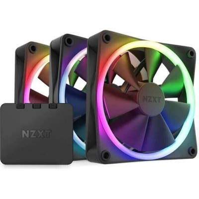 Abbildung von NZXT F120 RGB Core Dreierpackung 3 x 120 mm nabenmontierte Lüfter mit Steuerung 8 einzeln ansteuerbare LEDs Halbtransparente Lüfterblätter PWM CAM Software Schwarz