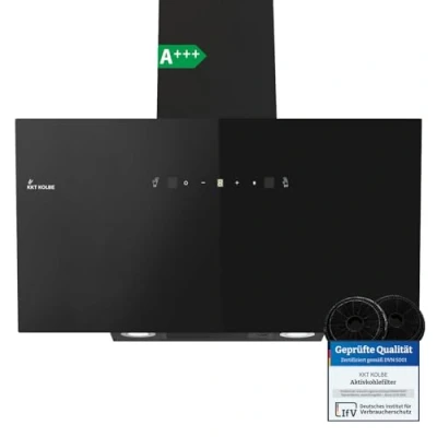 Abbildung von KKT KOLBE Dunstabzugshaube 90cm Umluft Abluft 782cbm/h Wandhauben Kopffrei Schwarz Glas Gestensteuerung SensorTouch Bedienung LED Beleuchtung TRIO9025S