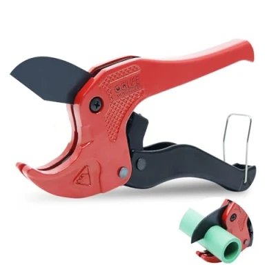 Abbildung von CCLIFE 64mm PVC Rohrschere mit Ratsche, SK 5 Hochkohlenstoffstahl Stahlklinge, Profi Rohrschneider Rohr Schere für PVC/PE/PP/PEX/PPR