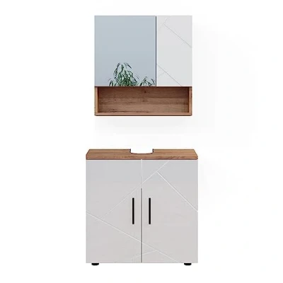 Abbildung von Vicco Badmöbel Set Irma, Eiche/Weiß Hochglanz, 2 Teile, Unterschrank 60 cm