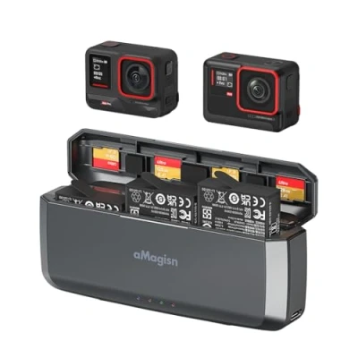 Abbildung von Tragbares Schnellladegerät für Insta360 X4 Akkus Ladestation, ACE Pro Zwei Wege Ladehub mit eingebautem 7710mAh Akku Ladecase Action Kamera Zubehör