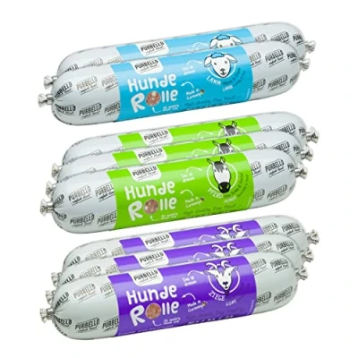 Abbildung von PURBELLO Hunde Rolle Nassfutter Mix Paket I 3 x Pferd, Ziege, 2 Lamm Monoprotein Hundefutter mit hohem Fleischanteil Hundewurst schnittfest und getreidefrei (8 400g)