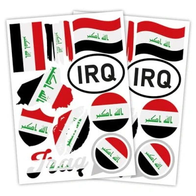 Abbildung von Finest Folia 2er Set DIN A4 Länderaufkleber Fahne Aufkleber Länderfahne Flagge für Auto Motorrad Sticker Länderflagge selbstklebend wetterfest R217 (23 Irak)