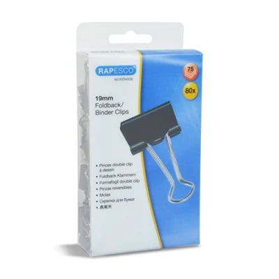 Abbildung von Rapesco 1429 19mm Foldback Klammern, Schwarz, 80 Stück