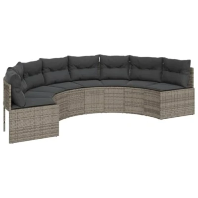 Abbildung von vidaXL Loungesofa Gartensofa mit Kissen Halbrund Grau Poly Rattan, 1 Teile
