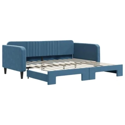 Abbildung von vidaXL Tagesbett, Ausziehbar Schlafsofa mit Lattenrost, Bettsofa Gästebett für Schlafzimmer Wohnzimmer, Sofa Bett Ausziehbett, Blau 100x200 cm Samt