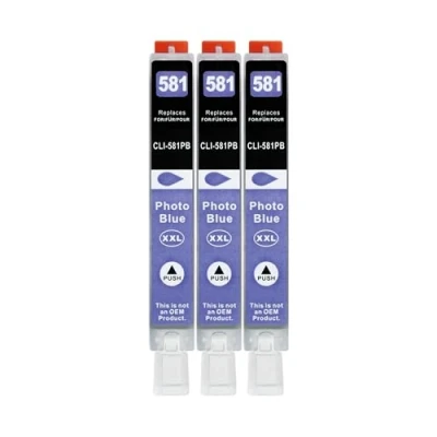 Abbildung von 3 XXL Druckerpatronen kompatibel zu CLI 581 PB Fotoblau für Canon PIXMA TS8150 TS8250 TS8350 TS9150 TS8151 TS8152 TS8251 TS8252 TS8351 TS8352 TS9155