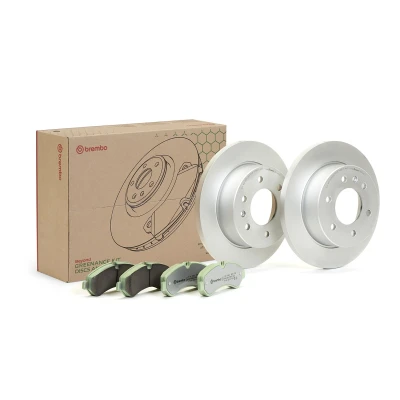 Abbildung von BREMBO KT 10 055 Bremsscheiben und beläge voll ohne Zubehör mit Schrauben für Verschleißwarnanzeiger vorbereitet