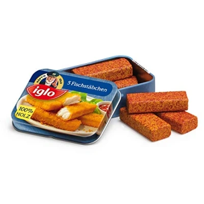 Abbildung von Erzi Kabeljau, Stift, Fischstäbchen in Blechdose