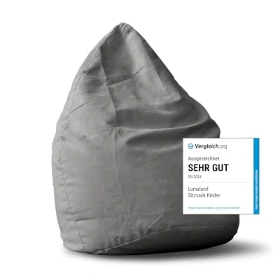 Abbildung von Lumaland Sitzsack Luxury 60x45cm Microvelours Beanbag mit extra weichem &amp; robustem Stoff für Erwachsene Kinder Ideal geeignet Kinderzimmer Sessel Stuhl Bean Bag [Grau]