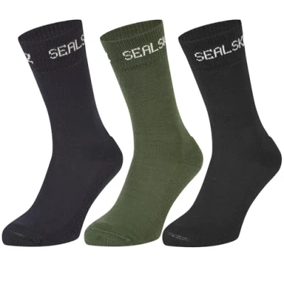 Abbildung von SEALSKINZ Suffield Solo Unisex Socke aus Merinowolle, Schwarz, Oliv und Marineblau, L