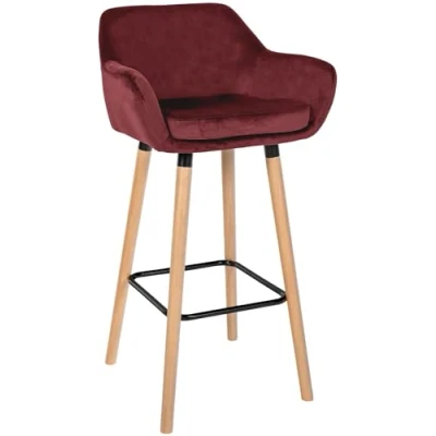 Abbildung von CLP Barhocker Grant Mit Hochwertiger Polsterung Und Samtbezug I Thekenhocker Vierfußgestell Aus Holz Tresenhocker Fußstütze, Farbe:rot