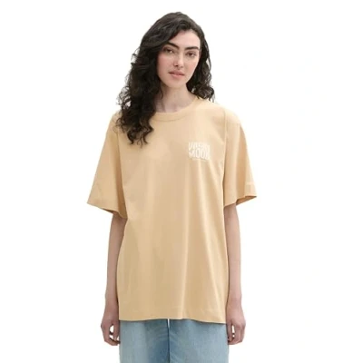 Abbildung von Tom Tailor Denim Damen Basic Oversized T Shirt mit Schriftzug, 31700 Dusty Sand Beige, XL