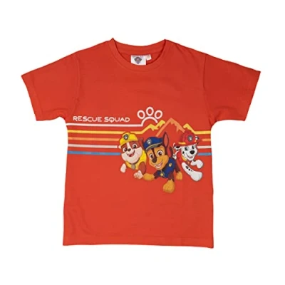 Abbildung von Paw Patrol Rescue Squad Oberteil Kinder SHI Tshirt print für Kinder, Größe: 122/128, Rot