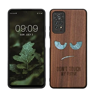 Abbildung von kwmobile Hülle kompatibel mit Xiaomi Redmi Note 11 Pro/Note Pro (5G) / 12 (4G) Holz Case Handy Cover TPU Handyhülle in Dunkelbraun Perlmut Nicht Anfassen