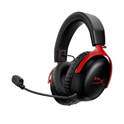 Abbildung von HyperX Cloud III S Kabelloses Gaming Headset, Multiplattform, 2,4 GHz, Bluetooth, Akkulaufzeit bis zu 120 Stunden, 53 mm Neigungstreiber, 10 abnehmbares Mikrofon Schwarz Rot