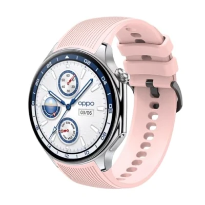 Abbildung von GIOPUEY Armband Kompatibel mit OnePlus Watch 2/2R, Weiches Silikon [Verschleißfest] [Atmungsaktiv] Ersatzarmband pink