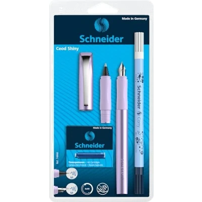 Abbildung von Schneider 74868 Ceod Shiny Schreibset mit Füller, Tintenroller, Tintenkiller (Rechts und Linkshänder, M Feder, inkl. Tintenpatronen königsblau) lilac