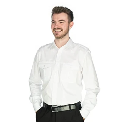 Abbildung von Condor Herren Langarm Pilotenhemd mit abnehmbaren Schulterklappen Koweo, Größe:45/46, Farbe:weiß