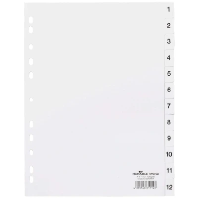 Abbildung von Durable Register 1 12, DIN A4 hoch, weiß, mit geprägten Taben, Universallochung, PP, 611202