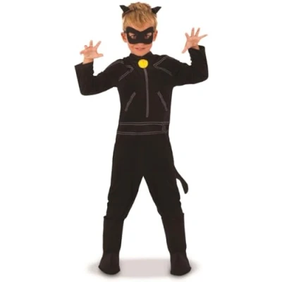 Abbildung von Rubie&#039;s Offizielles Kostüm Cat Noir, Miraculous Ladybug, mit Augenmaske, für Kinder, Superheld, Kindergröße L, 7 8 Jahre