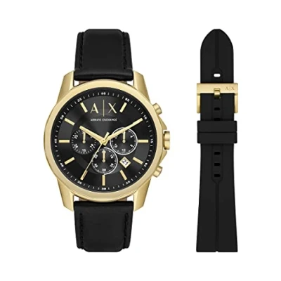 Abbildung von ARMANI EXCHANGE Chronograph AX7133SET, (Set, 2 tlg., mit Wechselband aus schwarzem Silikon), Quarzuhr, Armbanduhr,Herrenuhr,Stoppfunktion,Lederarmband,Geschenkidee
