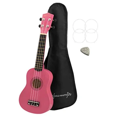 Abbildung von World Rhythm Sopran Ukulele für Anfänger, mit Gigbag, Ersatz Saiten und Filzplektren Standard rose