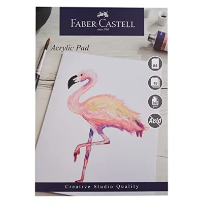Abbildung von Faber Castell Creative Studio Acryl Malblock, A4, säurefrei, gummiertes Papier, 240 g/m², 15 Blatt für Acrylmalerei, Kunst, Handwerk, Zuhause und Schule