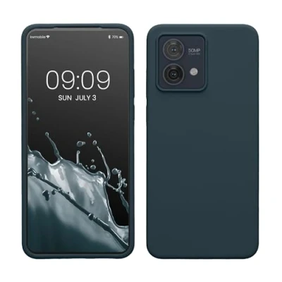 Abbildung von kwmobile Hülle kompatibel mit Motorola Moto G84 5G Silikon Handy Case Handyhülle weiche Oberfläche kabelloses Laden Dunkler Schiefer