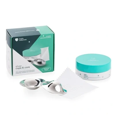Abbildung von Koala Babycare Silberhütchen 2 Stück Stillhütchen Maxi Größe Silber für maximale Resistenz Brustwarzenschutz empfindliche und schmerzende Brustwarzen (Regular + Reinigungsset)