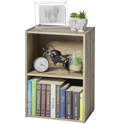 Abbildung von Iris Ohyama Modernes Bücherregal, 2 Etagen, Aschbraun, Nachttisch, 40cm breitVielseitig, Modular, Offenes Regal, Für Wohnzimmer, Büro, Schlafzimmer, Platzsparend, Bücher, Dekor, Einfacher Aufbau, CX