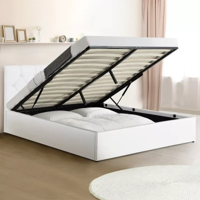 Abbildung von IDMarket Doppelbett Austin mit Kopfteil und Lattenrost, 140 x 190 cm, PVC, Weiß