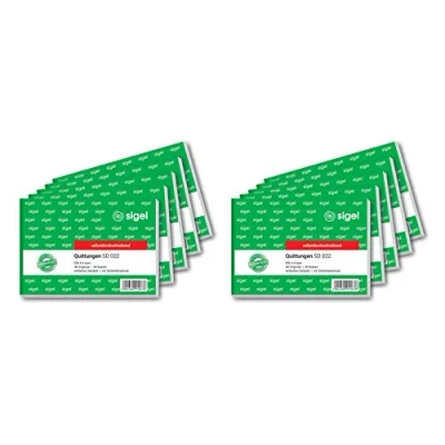 Abbildung von SIGEL SD022/10 Quittungsblock A6 quer, 10 Stück, 2x40 Blatt, selbstdurchschreibend, mikroperforiert, aus nachhaltigem Papier