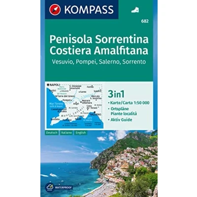 Abbildung von KOMPASS Wanderkarte 682 Penisola Sorrentina, Costiera Amalfitana, Vesuvio, Pompei, Salerno, Sorrento 1:50.000: 3in1 mit Aktiv Guide und Ortsplänen.